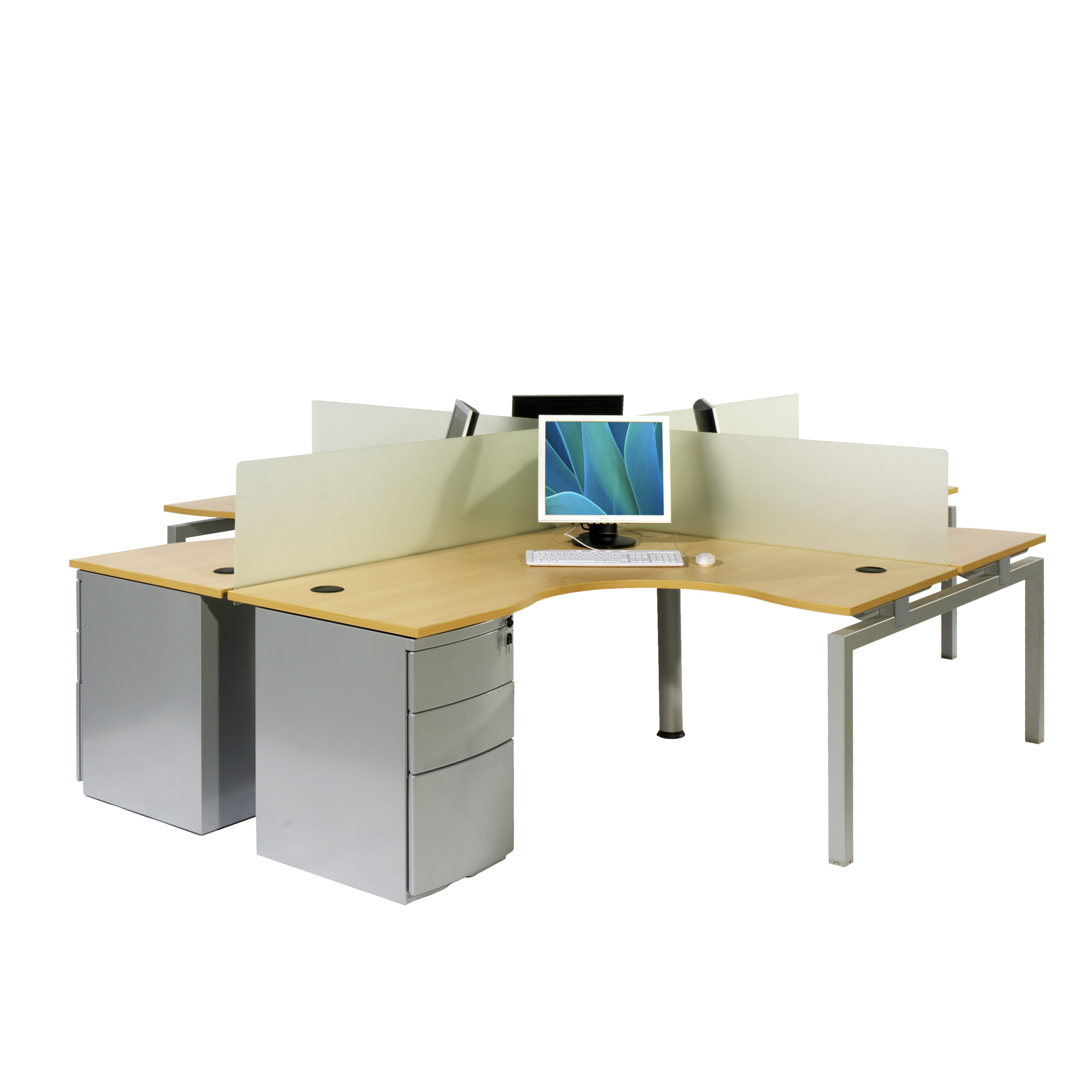 8.Bench Profile with 4 person pod and desk height pedestal